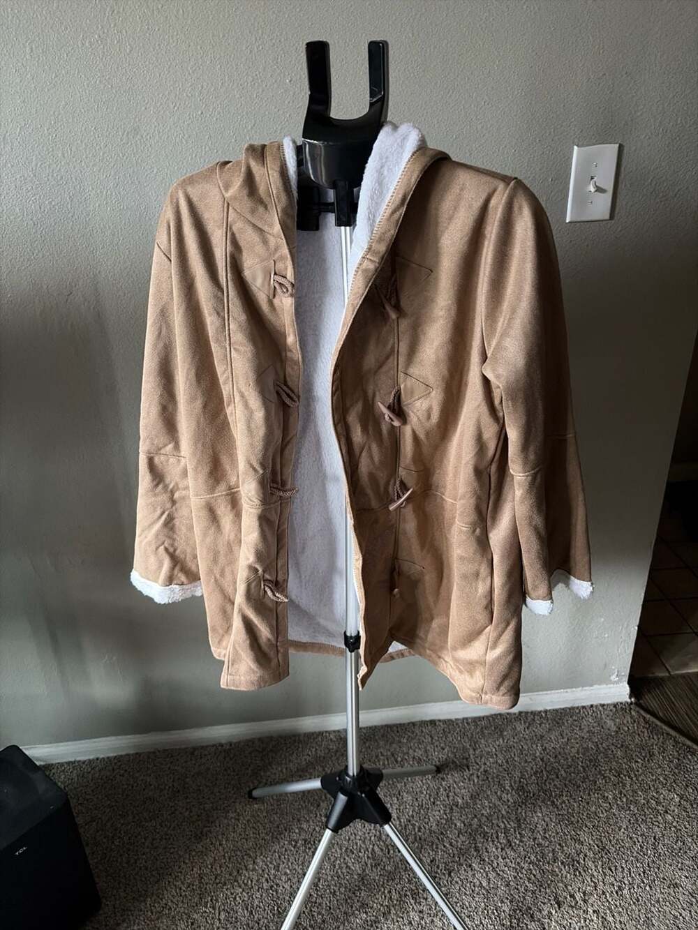 Leather Vintage Faux Fur Lined Suede Hooded Toggle Jacket